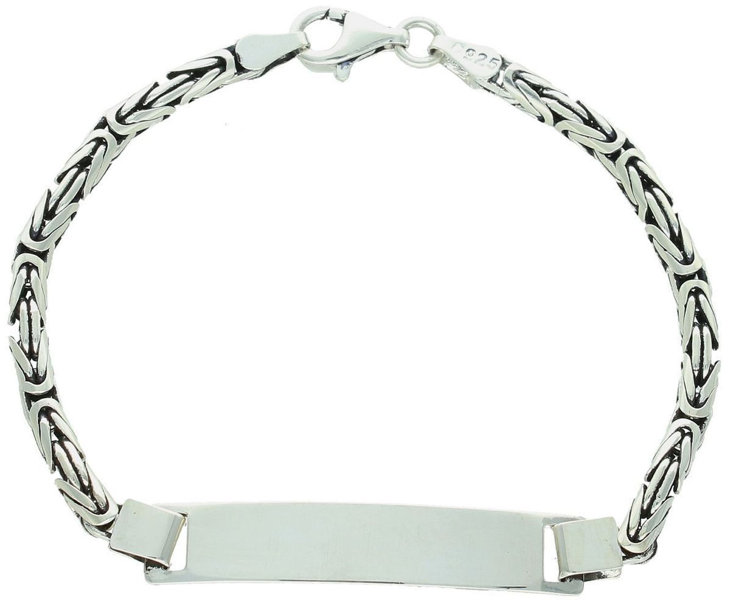 Bransoletka męska srebrna 925 DIA-BRA-13491 ze splotem królewskim i blaszką pod grawer (4,5 cm x 8 mm). Długość 21 cm, waga 16,80 g, zapięcie na karabińczyk. Idealna na prezent.1.jpg